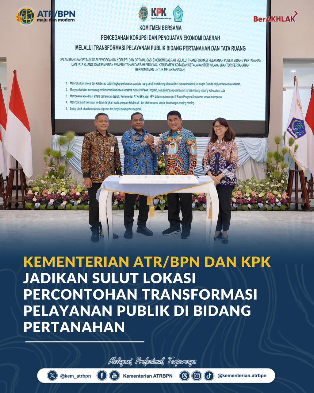 Kementerian ATR/BPN dan KPK Jadikan Sulut Percontohan Transformasi Layanan Pertanahan