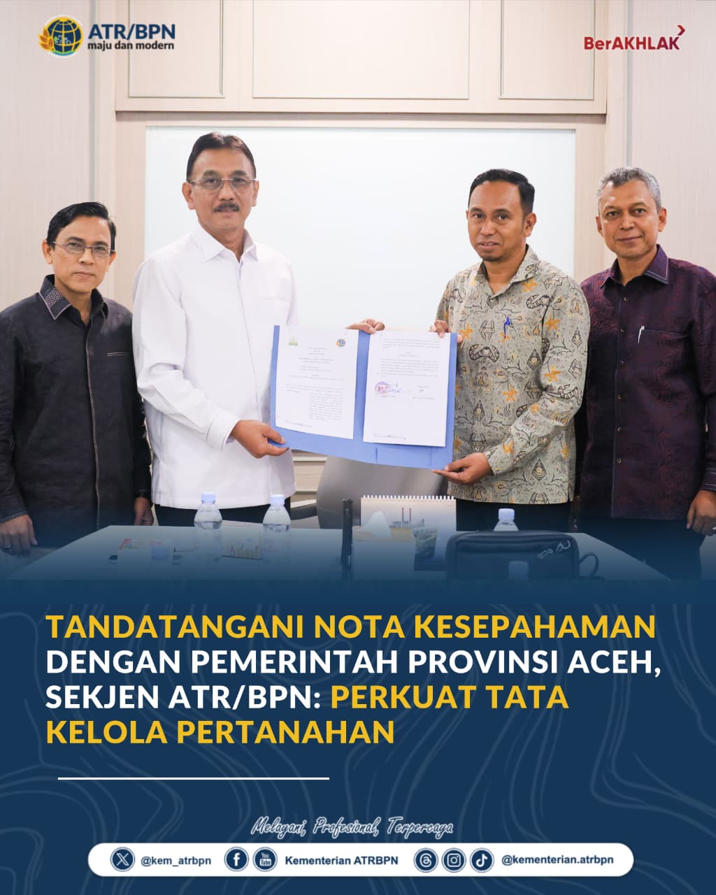 Sekjen ATR/BPN Teken MoU dengan Pemprov Aceh, Perkuat Tata Kelola Pertanahan dan Agraria