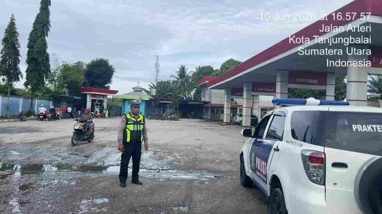 Antisipasi Kelangkaan BBM, Sat Lantas Polres Tanjung Balai Gelar Patroli di Sejumlah SPBU