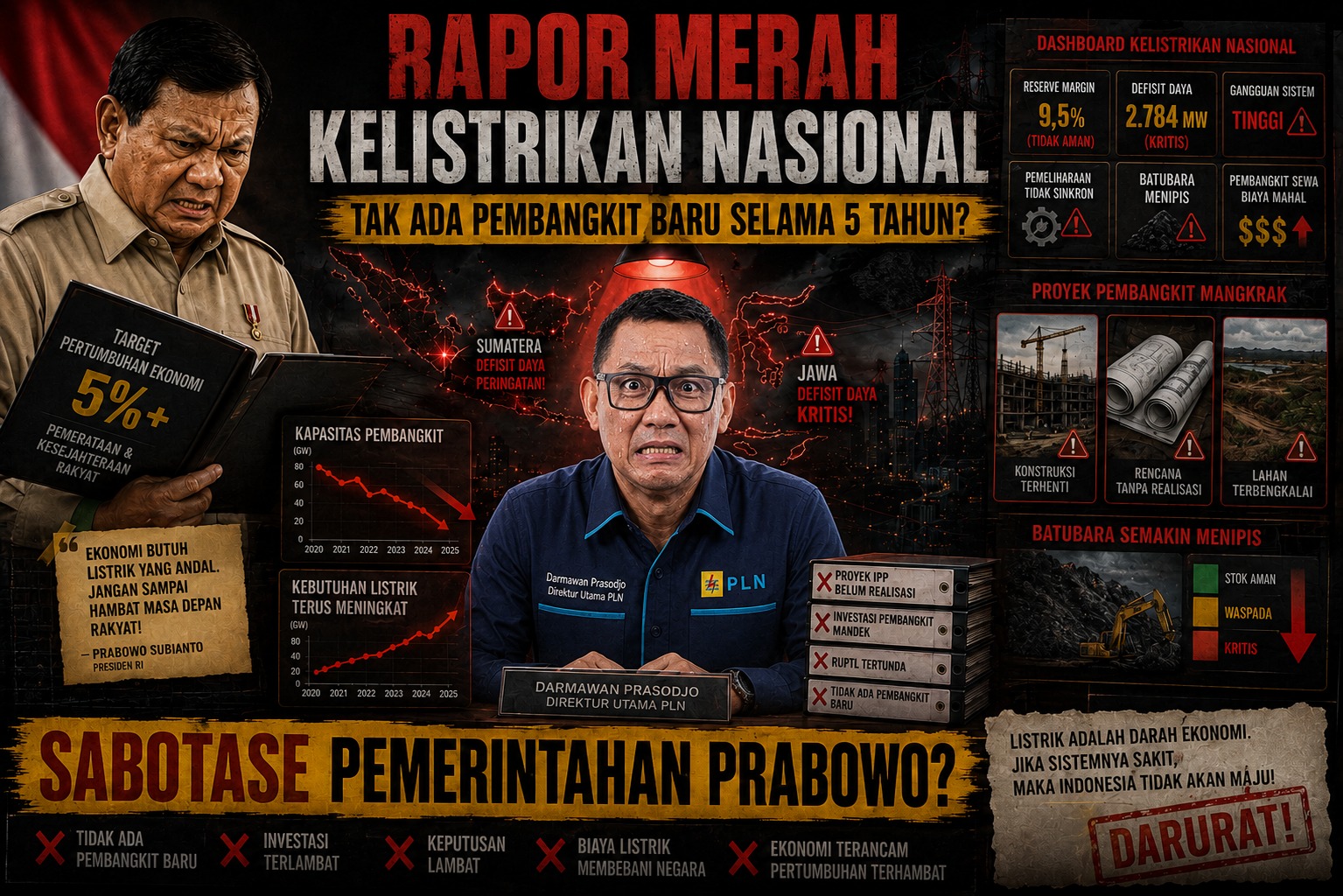 Diduga Dirut PLN, Sabotase Pemerintahan Prabowo, 5 Tahun Menjabat Tidak Ada Pembangkit Baru
